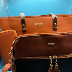 Women's Tote Bag Set Tan and black